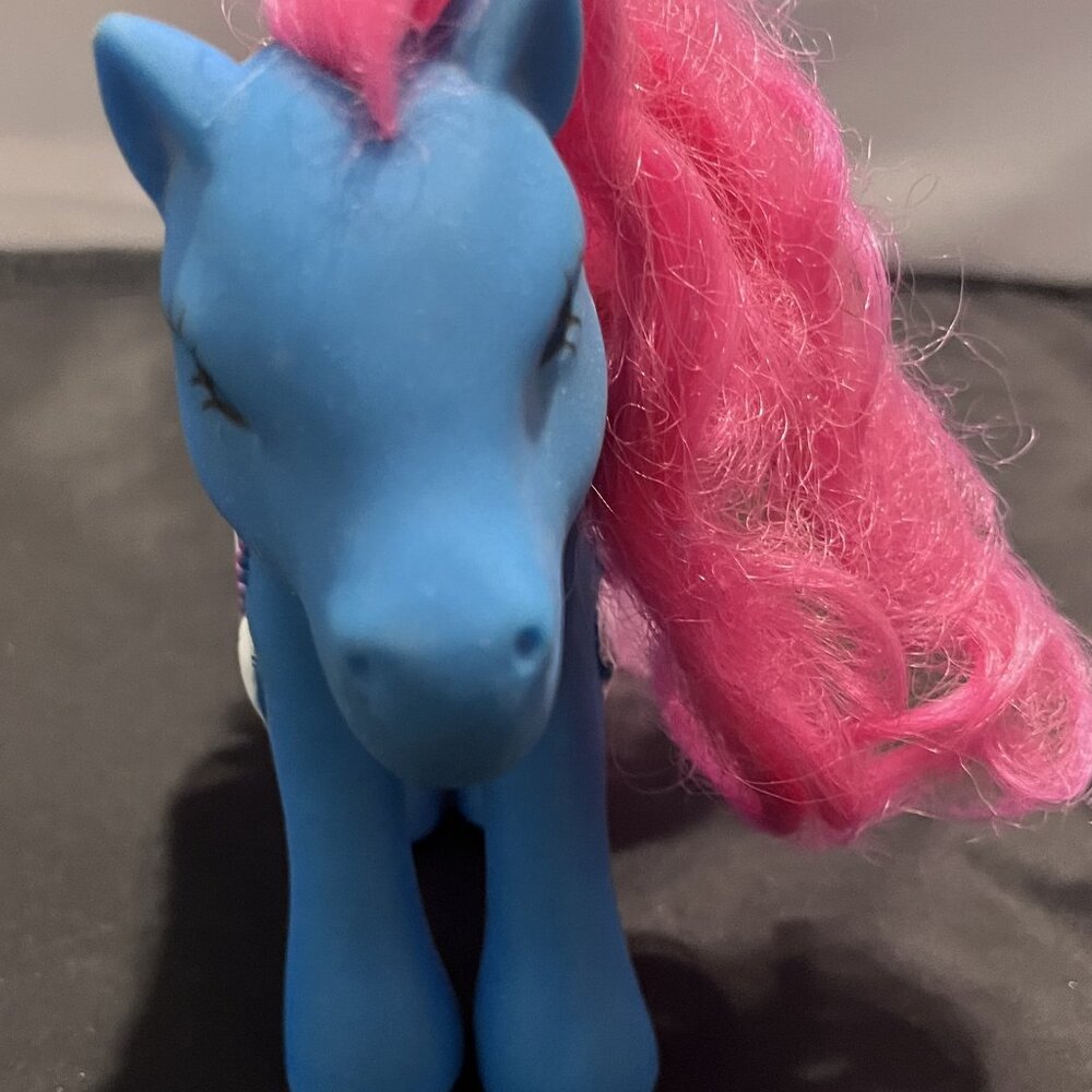 Blue Pony Figure with Pink Hair White & Yellow Flowers Saddle